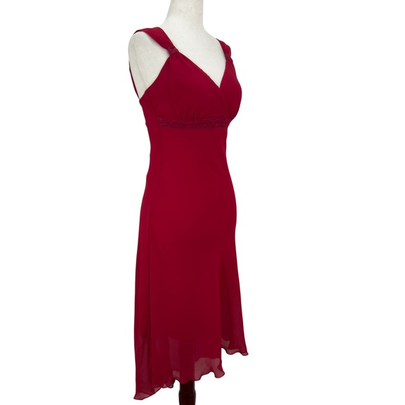 Y2K Babydoll Midi Dress‎ Womens Small Red High Low Holiday Party Fairy 90s Lined - Picture 3 of 11